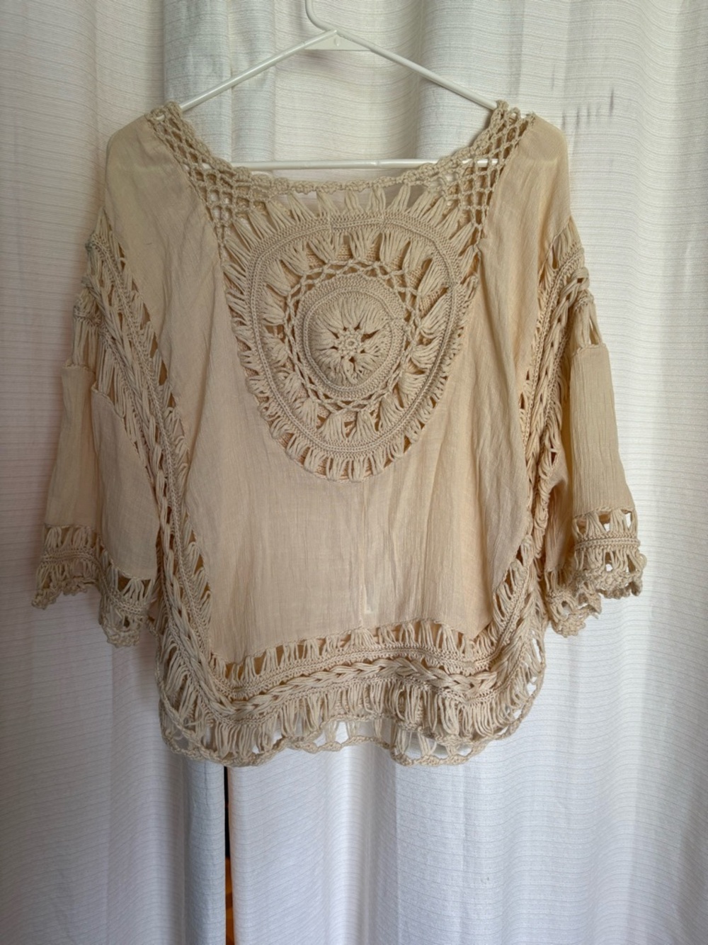 Rebellion Crochet-Trim Boho Tunic in Beige - Picture 2 of 6